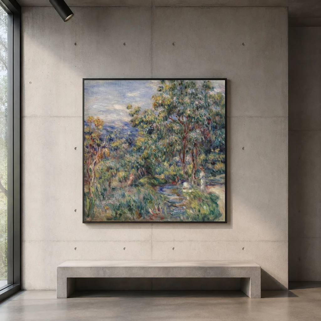 Framed print of Le Béal hanging on a wall in a furnished room