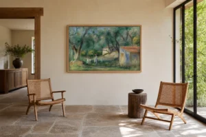 Framed print of Le Cannet hanging on a wall in a furnished room