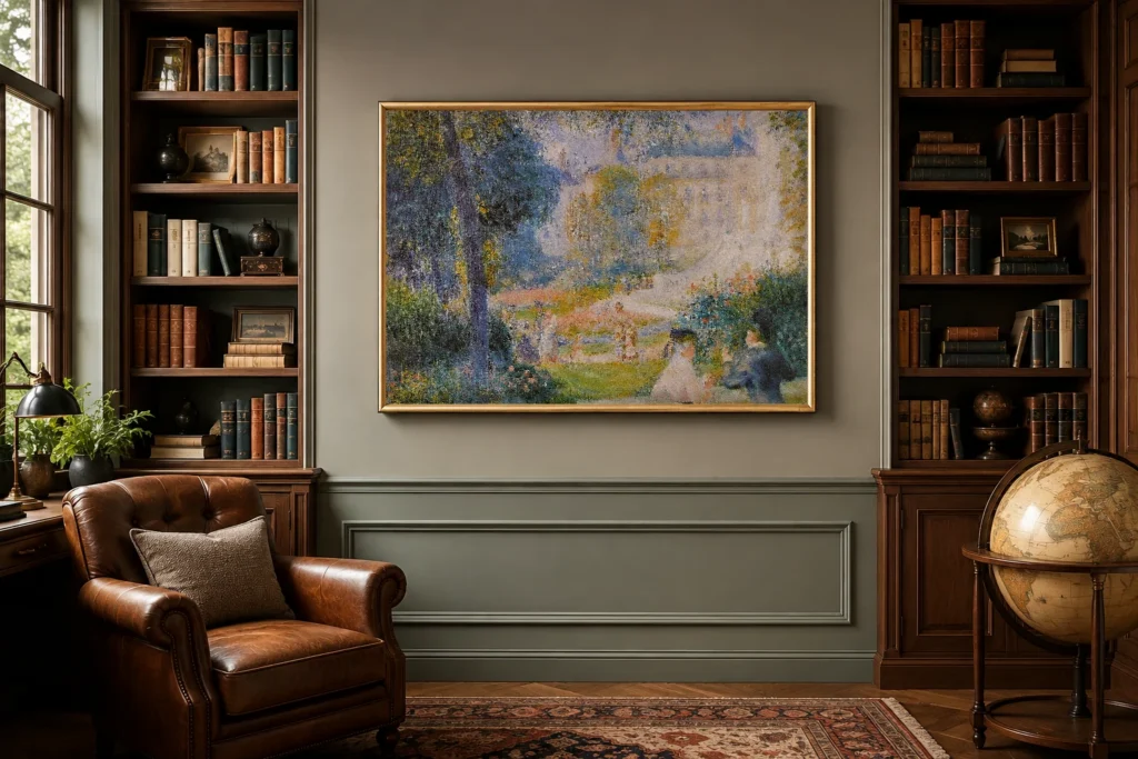 Framed print of The Trinity Square hanging on a wall in a furnished room