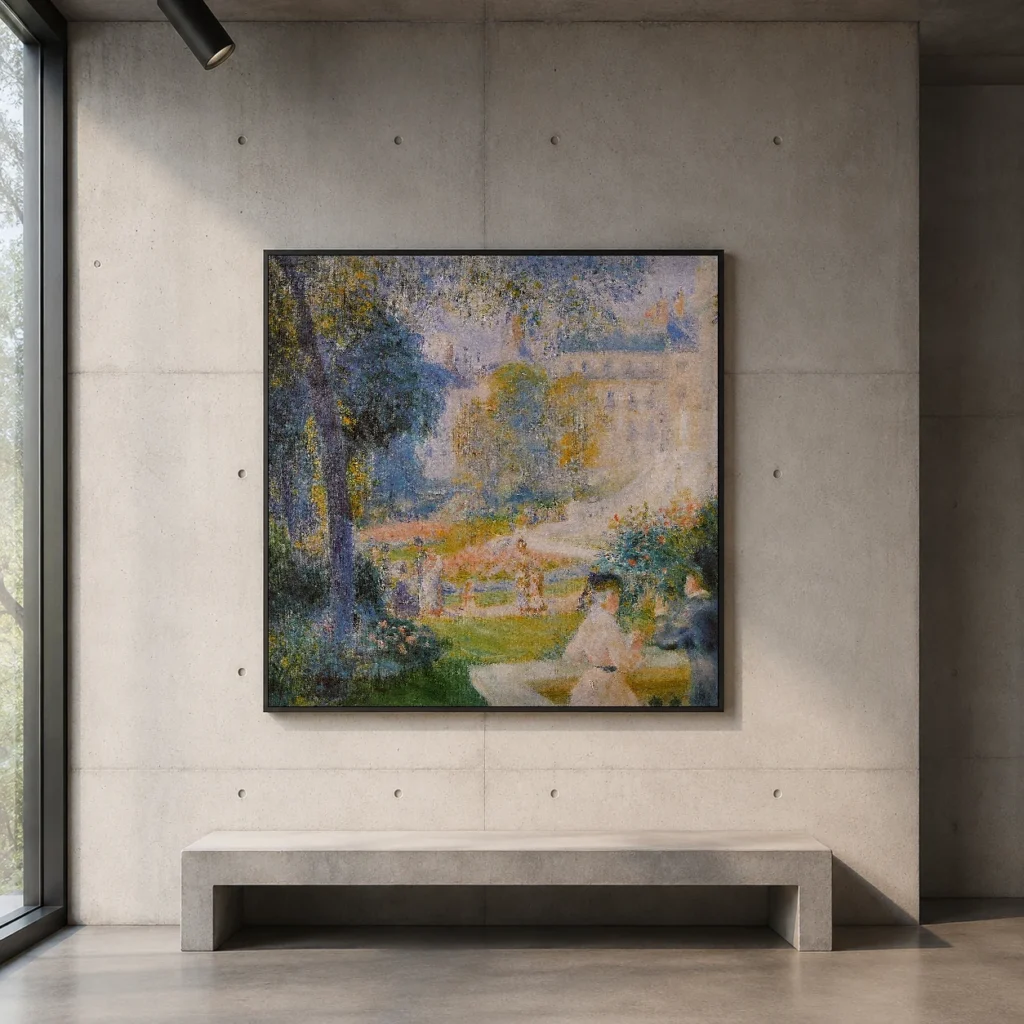 Framed print of The Trinity Square hanging on a wall in a furnished room