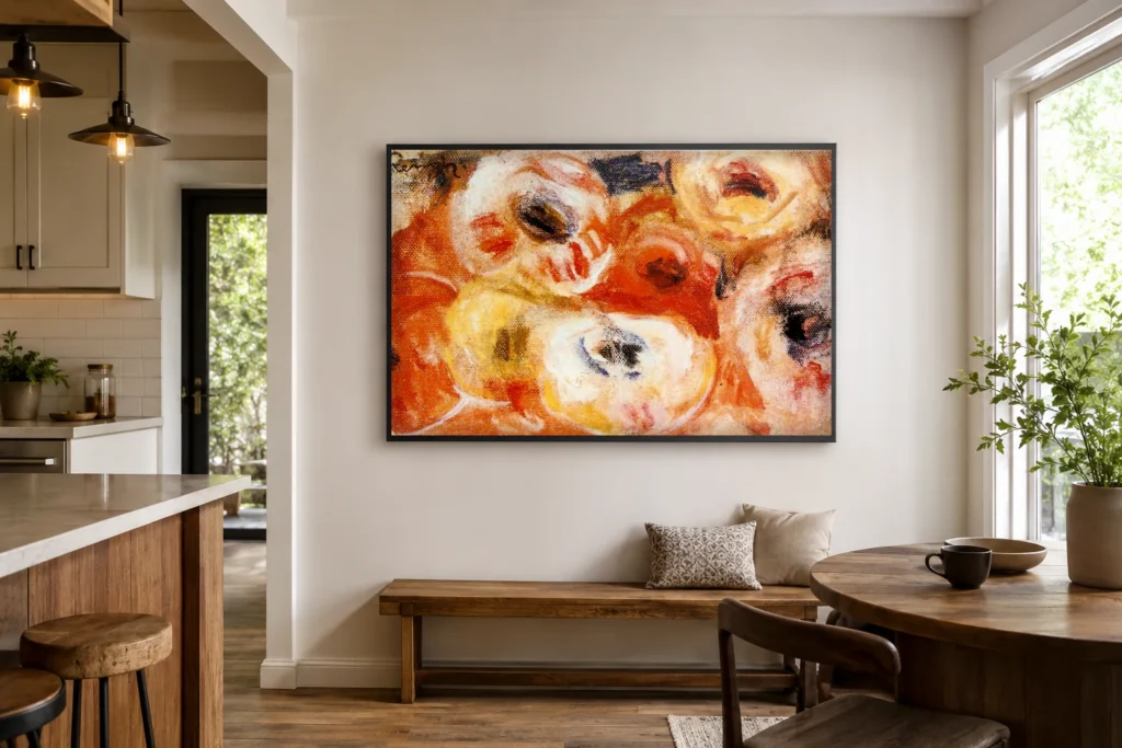 Framed print of Anemones. hanging on a wall in a furnished room