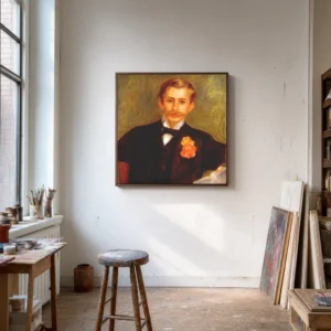 Framed print of The Young Man with a Carnation hanging on a wall in a furnished room