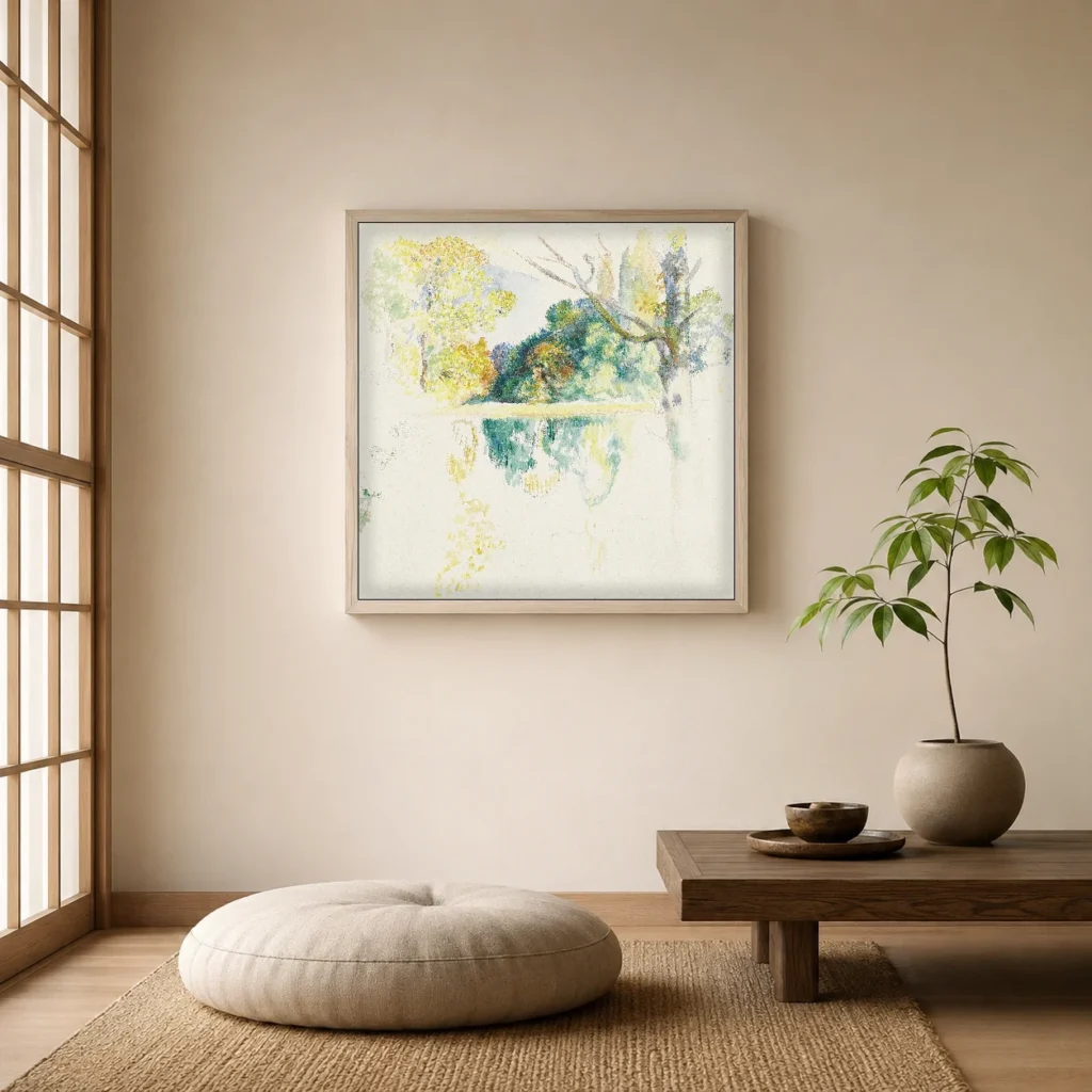 Framed print of The Lake, Study hanging on a wall in a furnished room