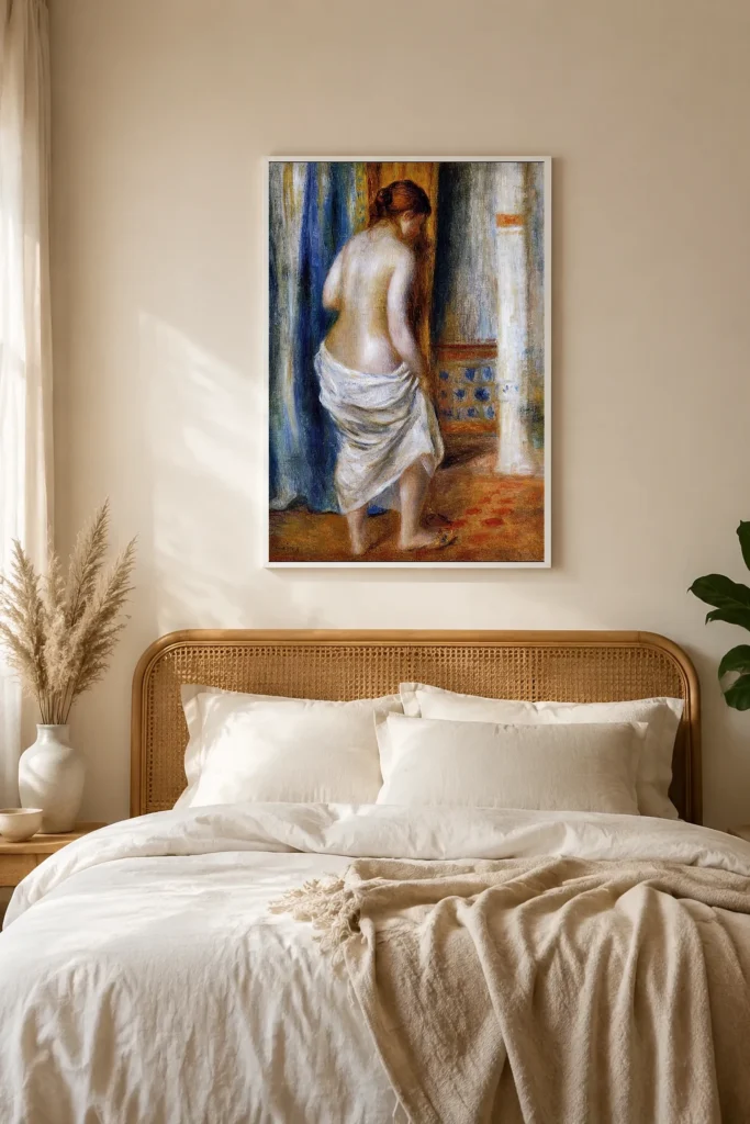 Framed print of The Dressing Gown hanging on a wall in a furnished room