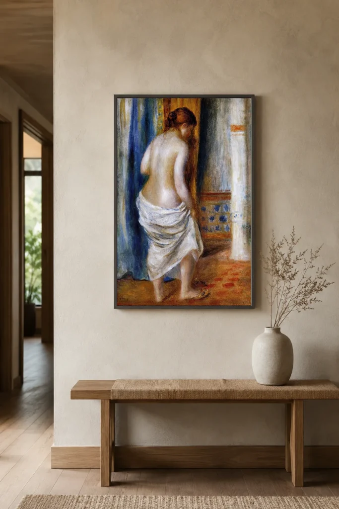 Framed print of The Dressing Gown hanging on a wall in a furnished room