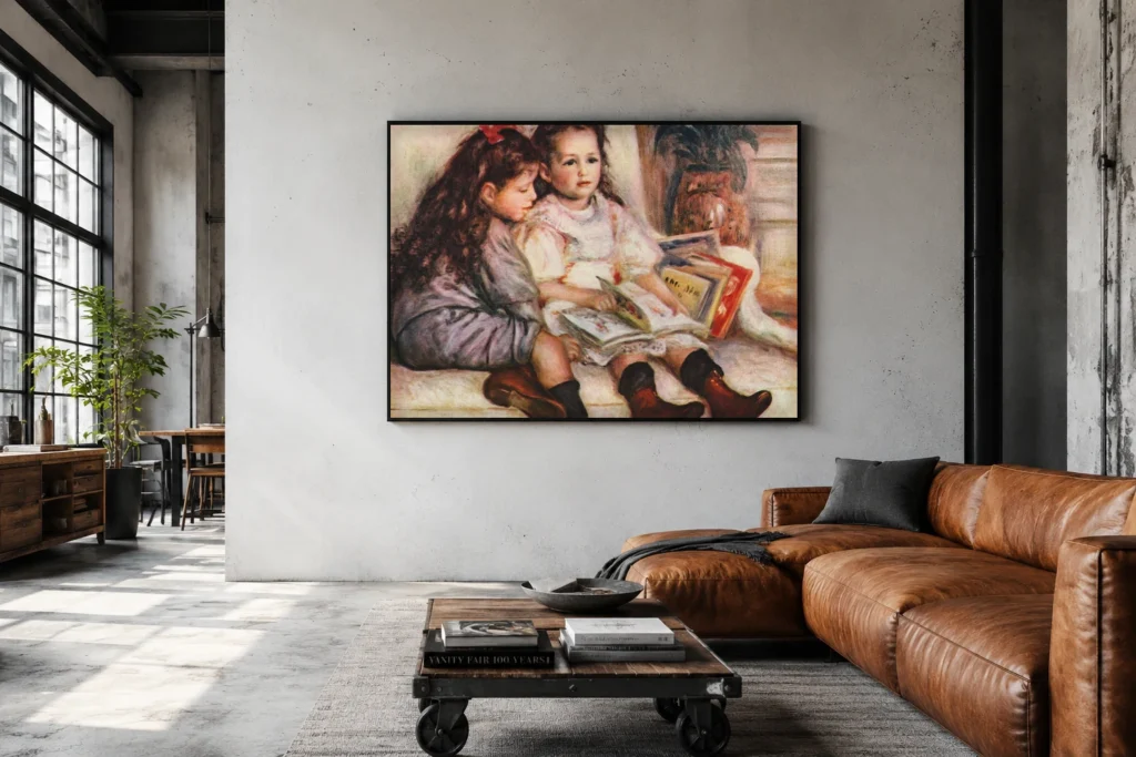 Framed print of The Children of Martial Caillebotte hanging on a wall in a furnished room