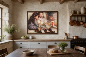 Framed print of The Children of Martial Caillebotte hanging on a wall in a furnished room