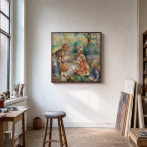 Framed print of Apple Vendor (La Marchande de pommes) hanging on a wall in a furnished room