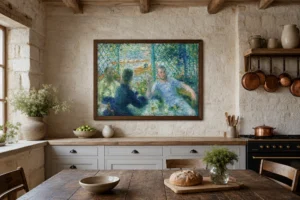 Framed print of Lunch at the Restaurant Fournaise hanging on a wall in a furnished room