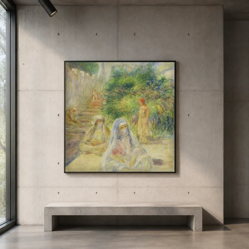 Framed print of The Staircase, Algiers hanging on a wall in a furnished room