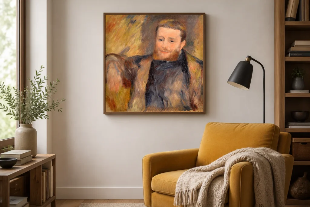 Framed print of M. Lestringuez hanging on a wall in a furnished room
