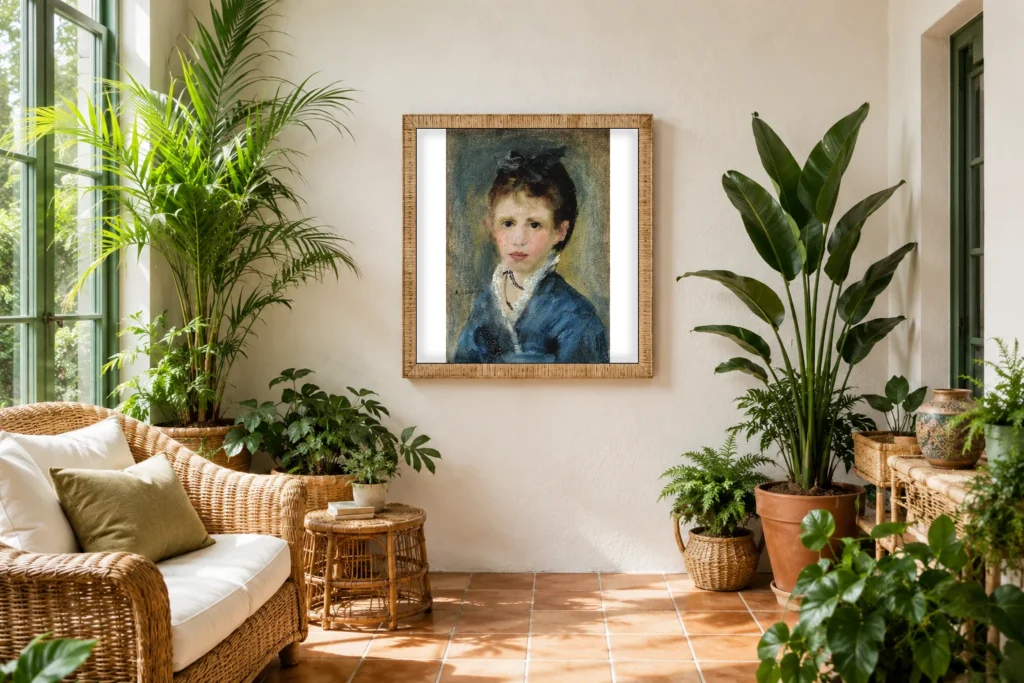 Framed print of MADEMOISELLE MARTHE LE CŒUR hanging on a wall in a furnished room