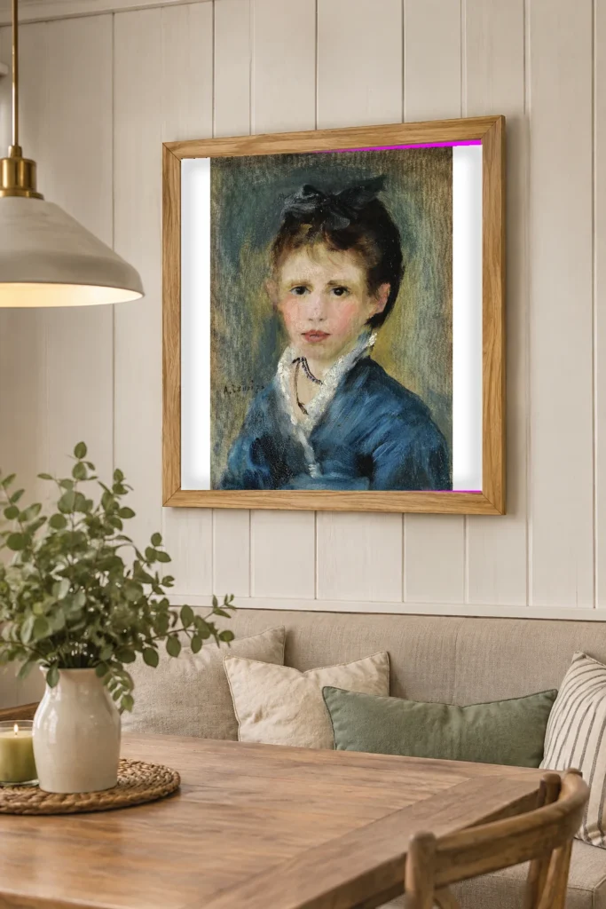 Framed print of MADEMOISELLE MARTHE LE CŒUR hanging on a wall in a furnished room