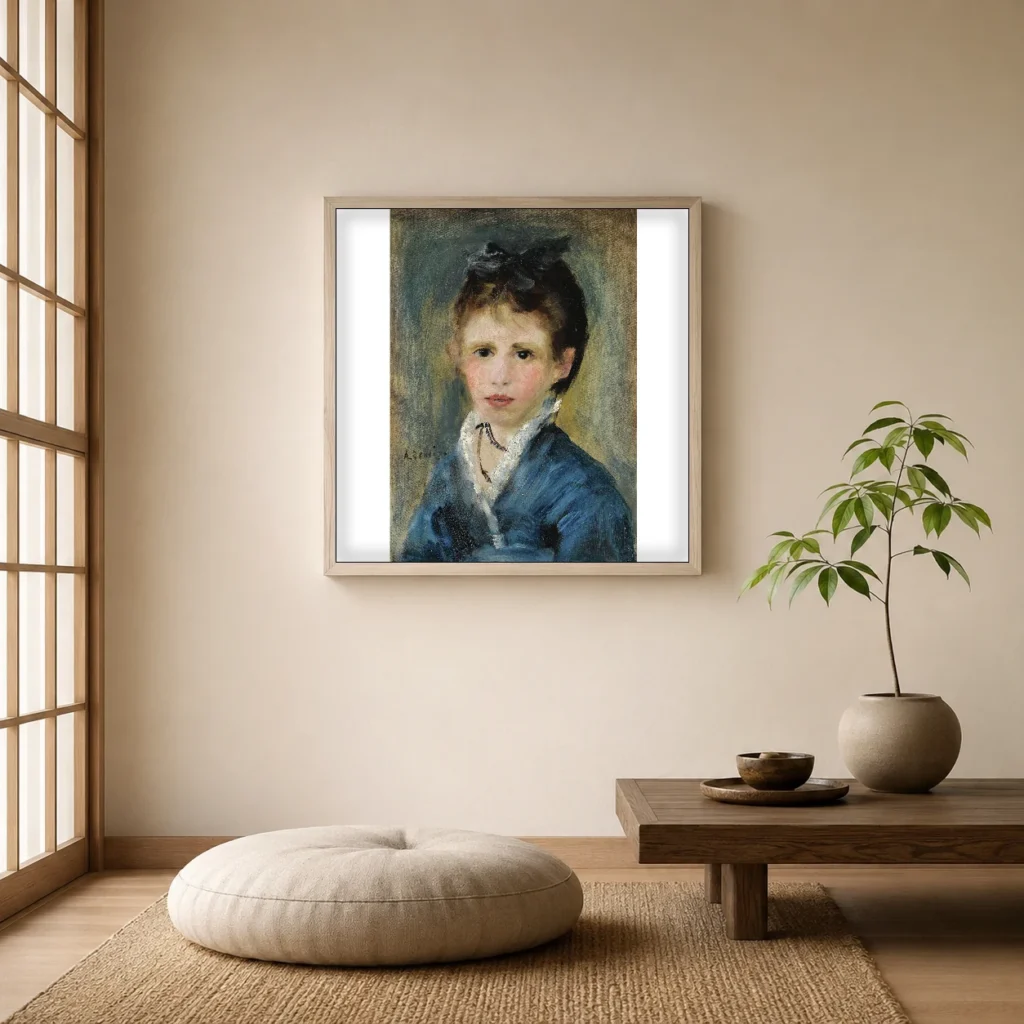 Framed print of MADEMOISELLE MARTHE LE CŒUR hanging on a wall in a furnished room