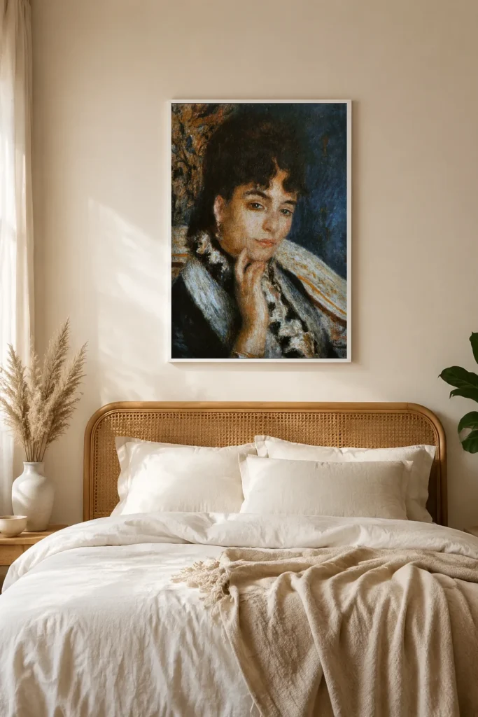 Framed print of Madame Alphonse Daudet hanging on a wall in a furnished room