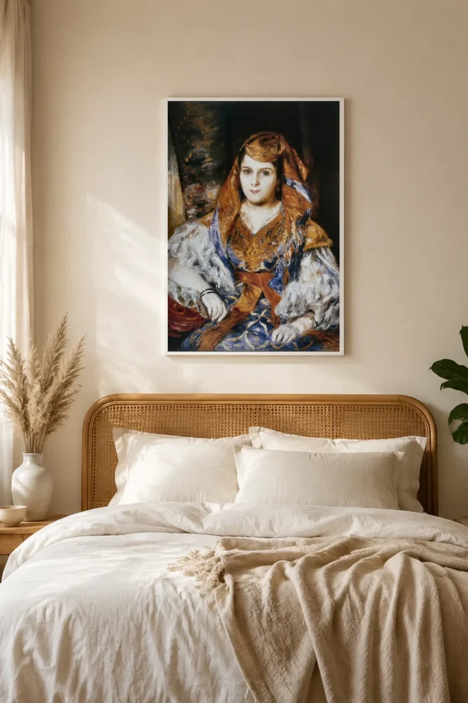 Framed print of Madame Clémentine Valensi Stora hanging on a wall in a furnished room