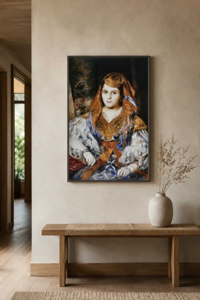 Framed print of Madame Clémentine Valensi Stora hanging on a wall in a furnished room