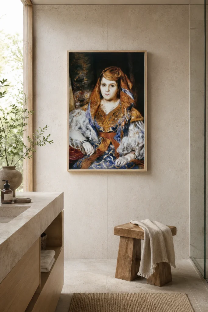 Framed print of Madame Clémentine Valensi Stora hanging on a wall in a furnished room