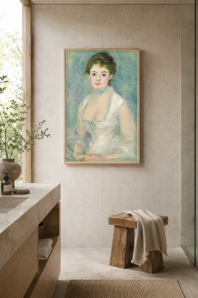 Framed print of Madame Henriot hanging on a wall in a furnished room
