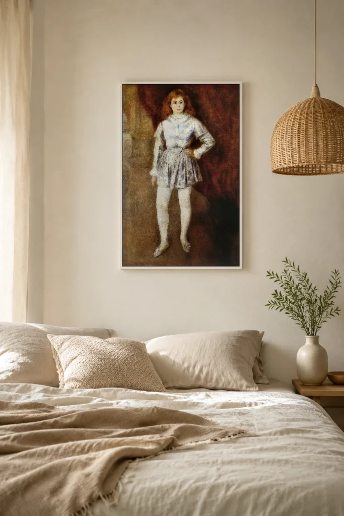 Framed print of Madame Henriot in Costume hanging on a wall in a furnished room
