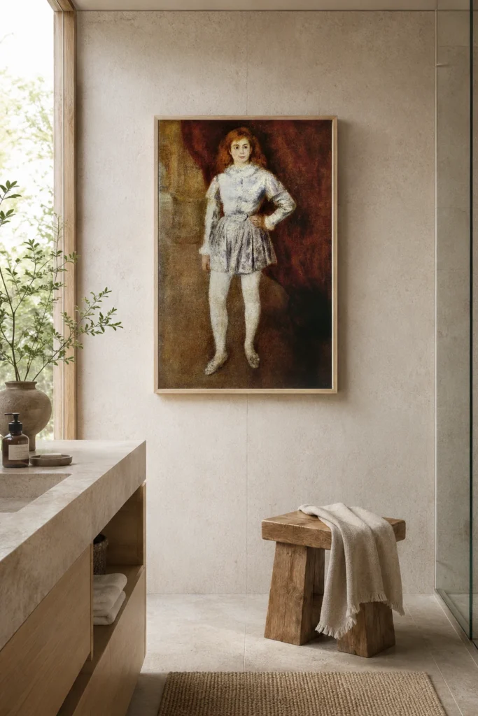 Framed print of Madame Henriot in Costume hanging on a wall in a furnished room