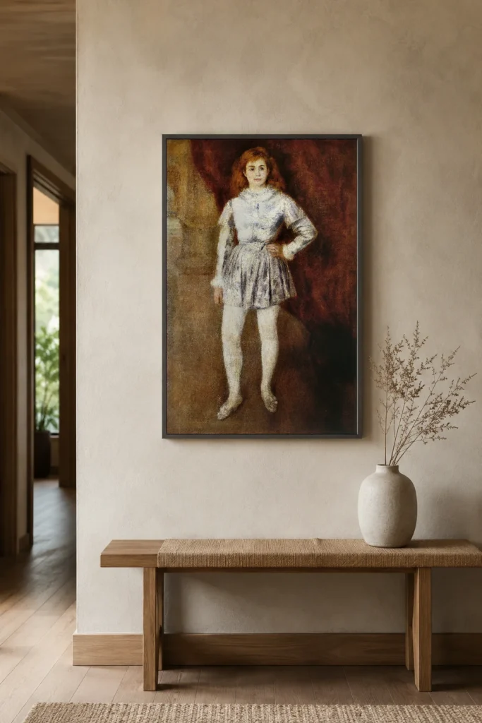 Framed print of Madame Henriot in Costume hanging on a wall in a furnished room