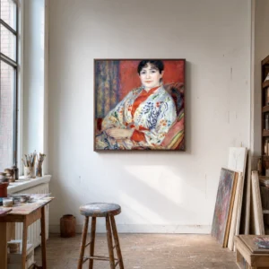 Framed print of Madame Hériot hanging on a wall in a furnished room