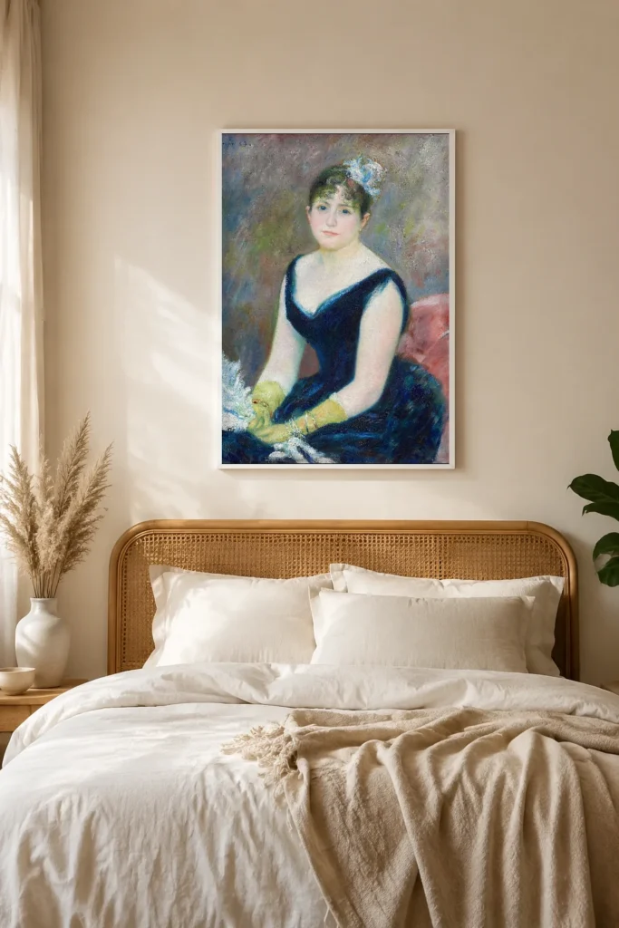 Framed print of Madame Léon Clapisson hanging on a wall in a furnished room