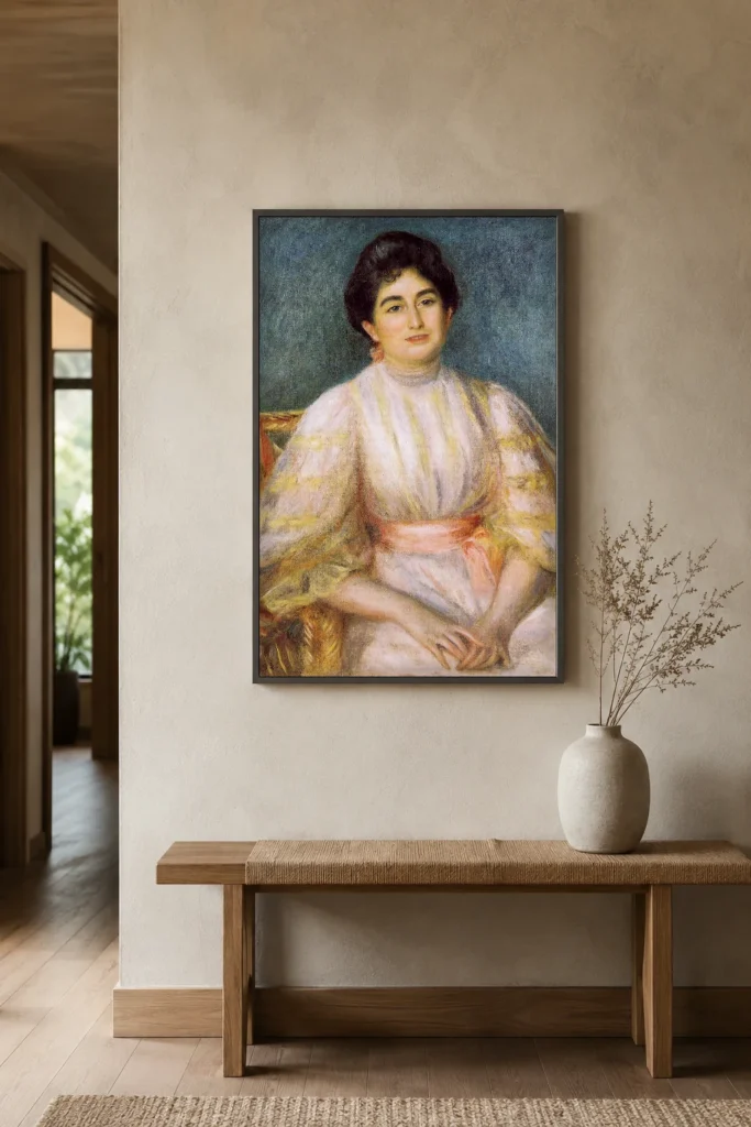 Framed print of Madame Paul Gallimard née Lucie Duche hanging on a wall in a furnished room