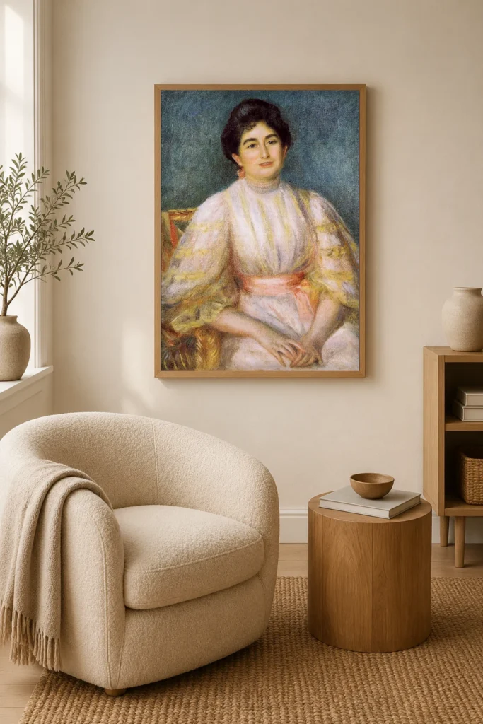Framed print of Madame Paul Gallimard née Lucie Duche hanging on a wall in a furnished room