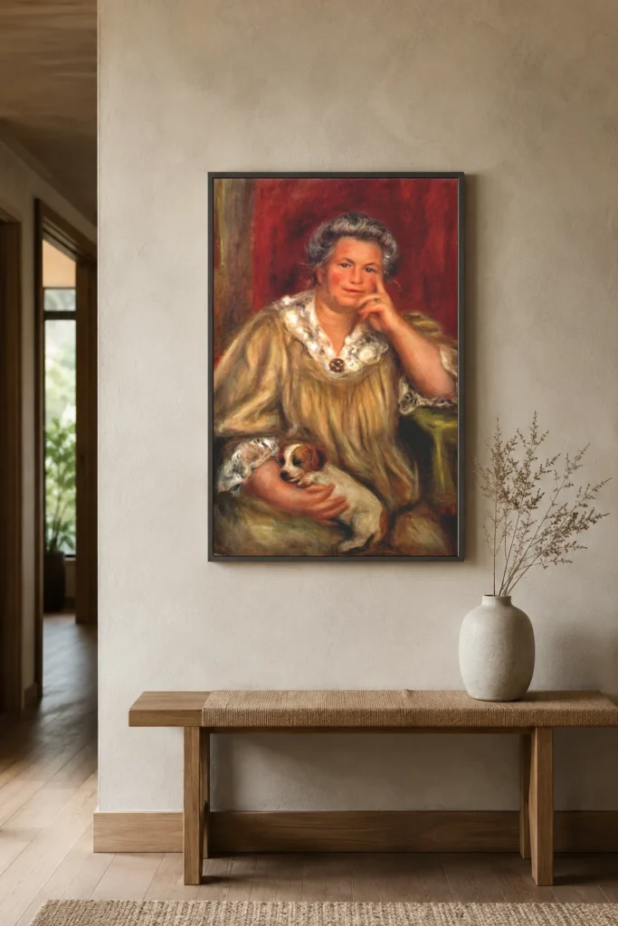 Framed print of Madame Renoir hanging on a wall in a furnished room