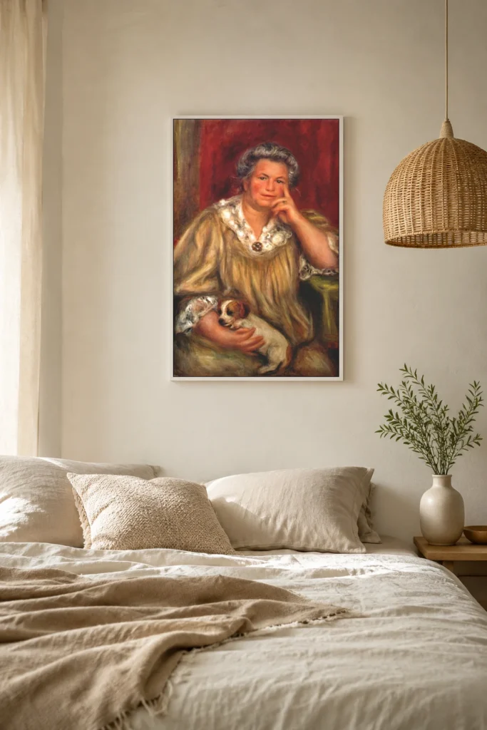 Framed print of Madame Renoir hanging on a wall in a furnished room