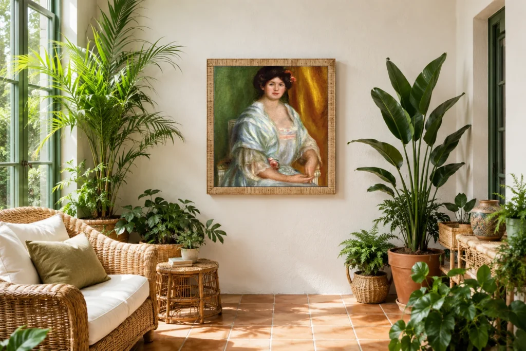 Framed print of Madame Thurneyssen hanging on a wall in a furnished room