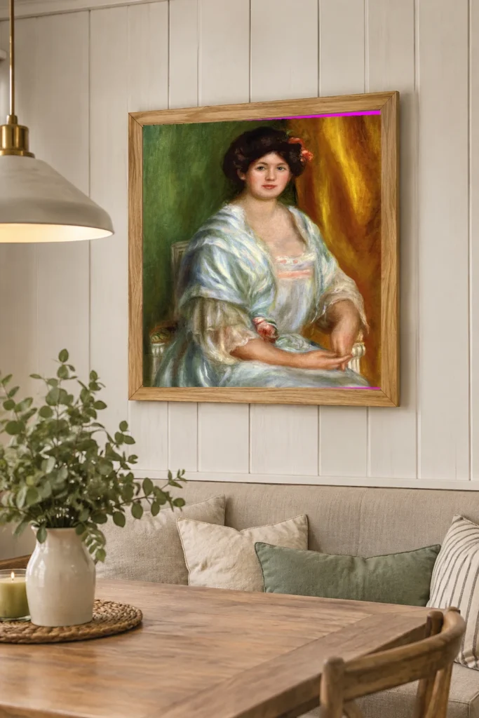 Framed print of Madame Thurneyssen hanging on a wall in a furnished room
