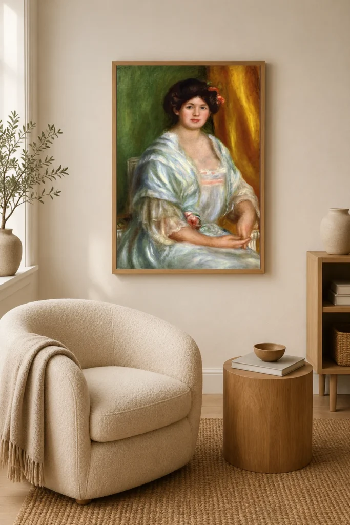 Framed print of Madame Thurneyssen hanging on a wall in a furnished room