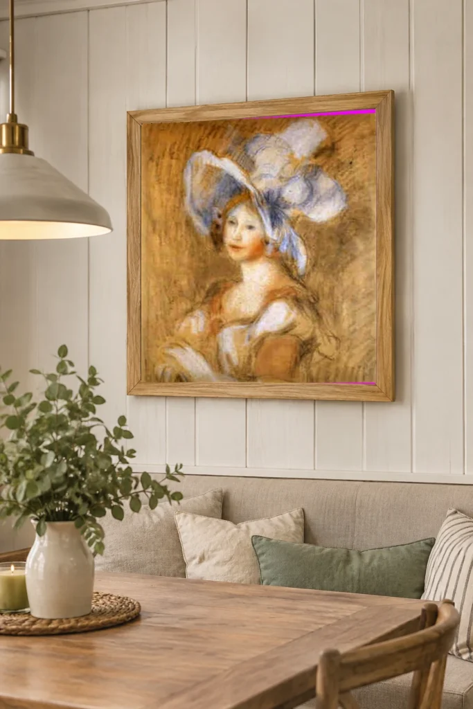 Framed print of Mademoiselle Amélie Diéterle hanging on a wall in a furnished room