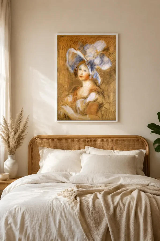 Framed print of Mademoiselle Amélie Diéterle hanging on a wall in a furnished room