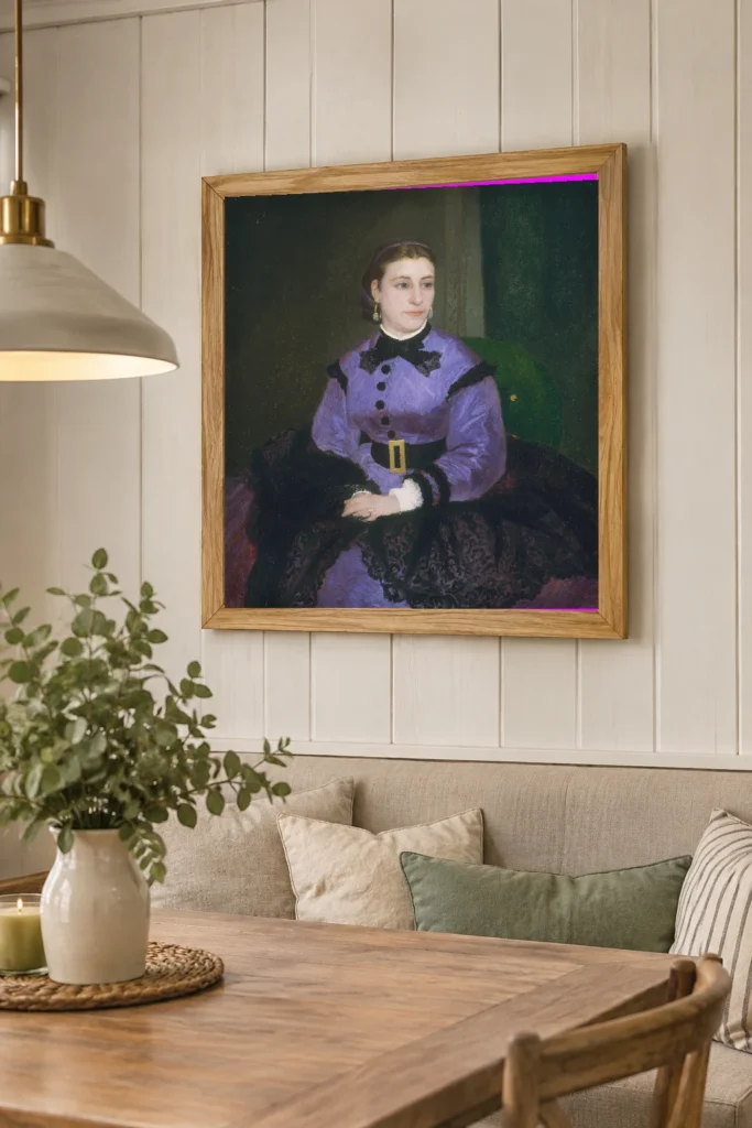 Framed print of Mademoiselle Sicot hanging on a wall in a furnished room
