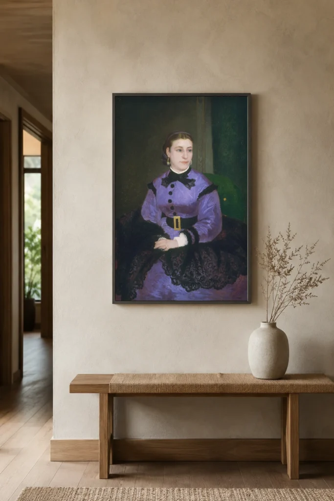 Framed print of Mademoiselle Sicot hanging on a wall in a furnished room