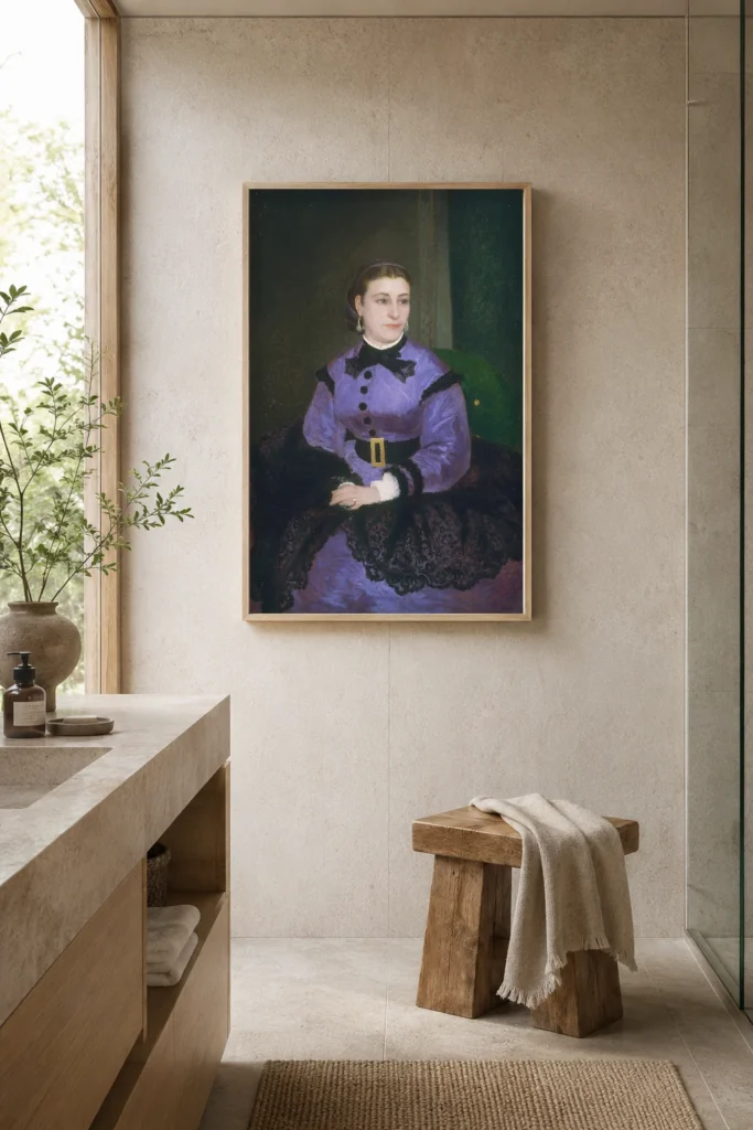 Framed print of Mademoiselle Sicot hanging on a wall in a furnished room