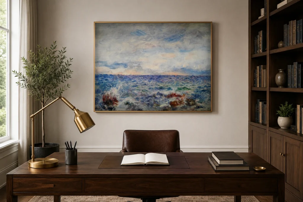 Framed print of Marine, Capri hanging on a wall in a furnished room