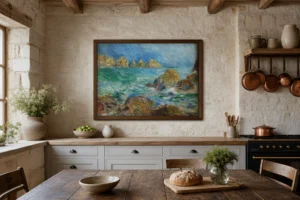 Framed print of Marine, Guernsey hanging on a wall in a furnished room