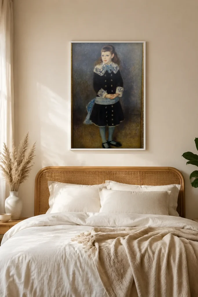 Framed print of Marthe Berard by Pierre-Auguste Renoir hanging on a wall in a furnished room