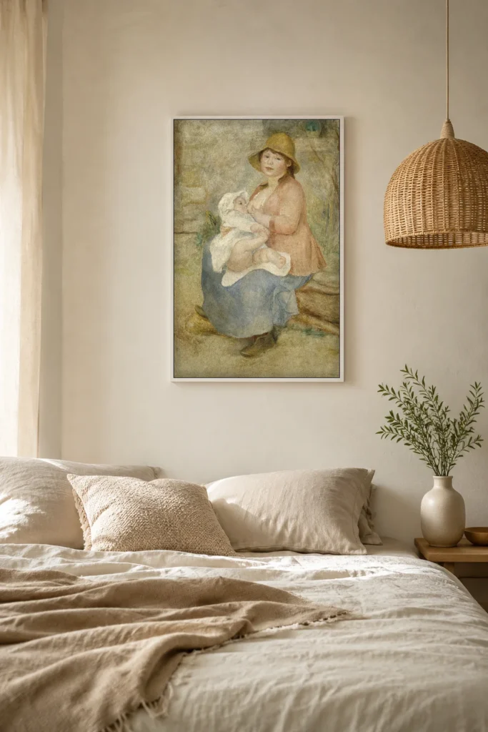 Framed print of Maternity hanging on a wall in a furnished room