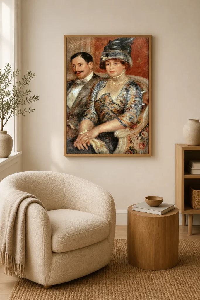 Framed print of Monsieur et Madame Bernheim de Villers hanging on a wall in a furnished room