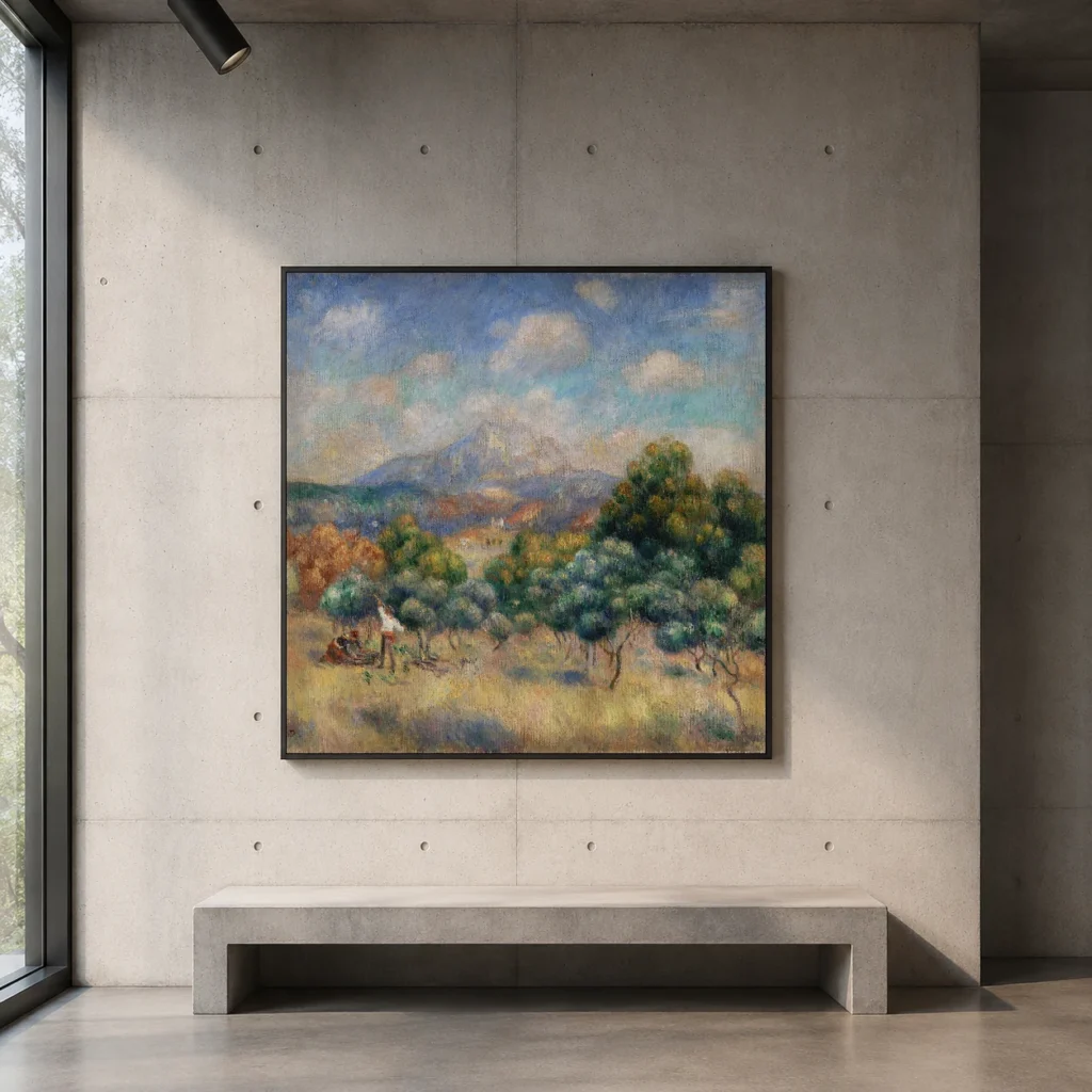 Framed print of Montagne Sainte-Victoire (Paysage) hanging on a wall in a furnished room