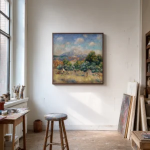 Framed print of Montagne Sainte-Victoire (Paysage) hanging on a wall in a furnished room