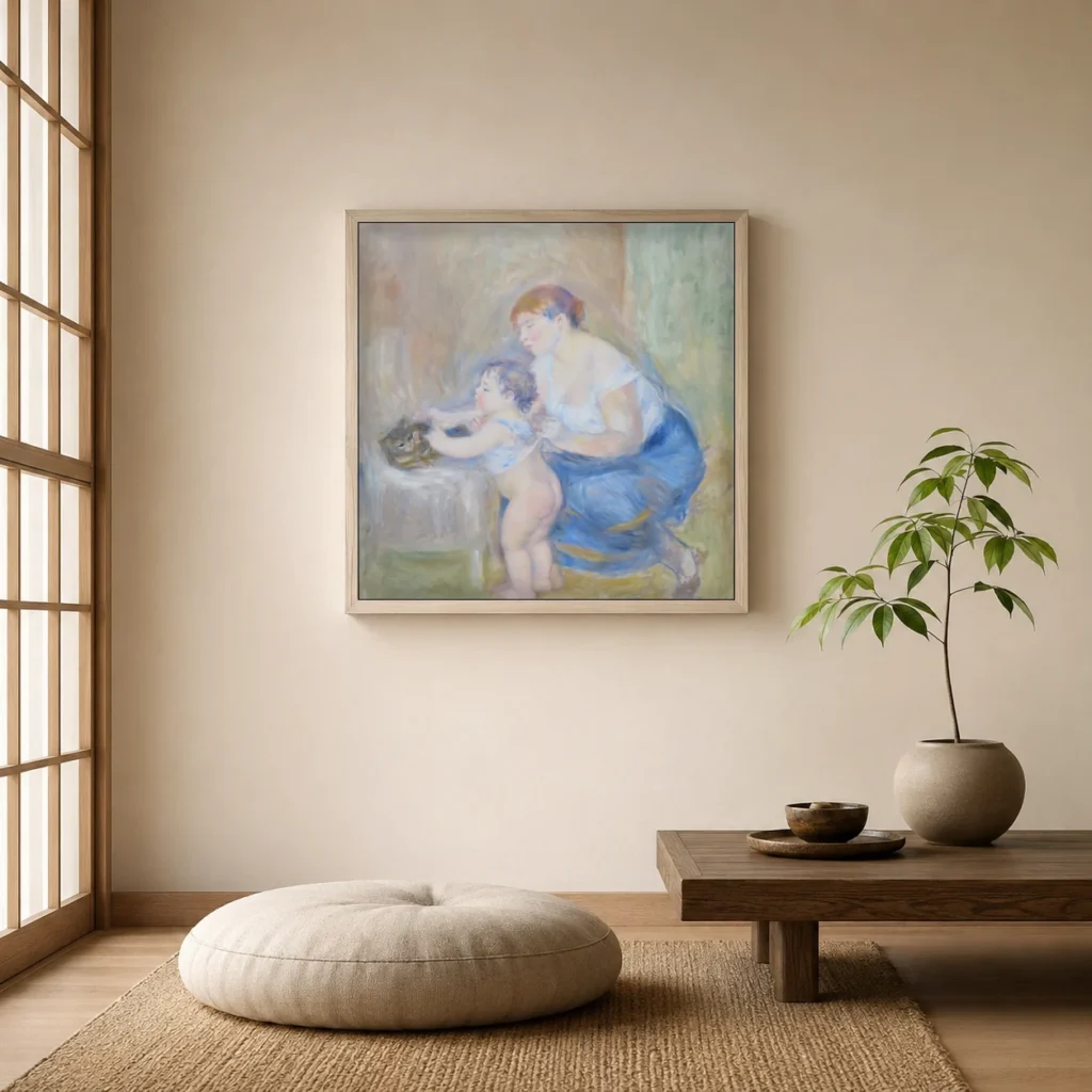 Framed print of Mother and Child hanging on a wall in a furnished room