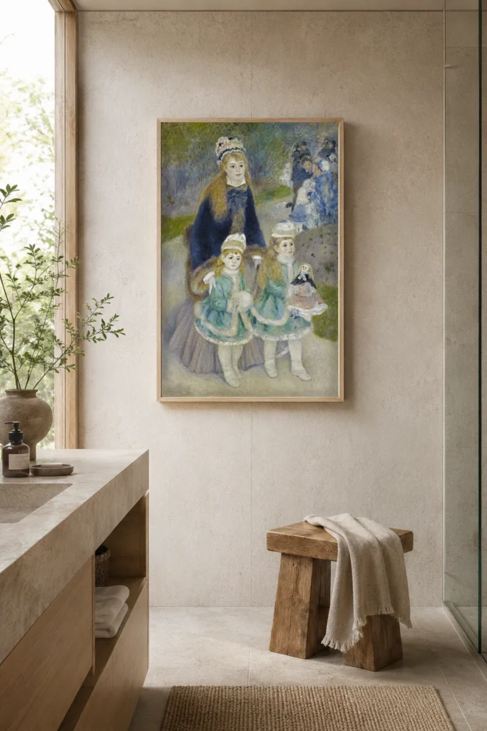 Framed print of Mother and Children hanging on a wall in a furnished room