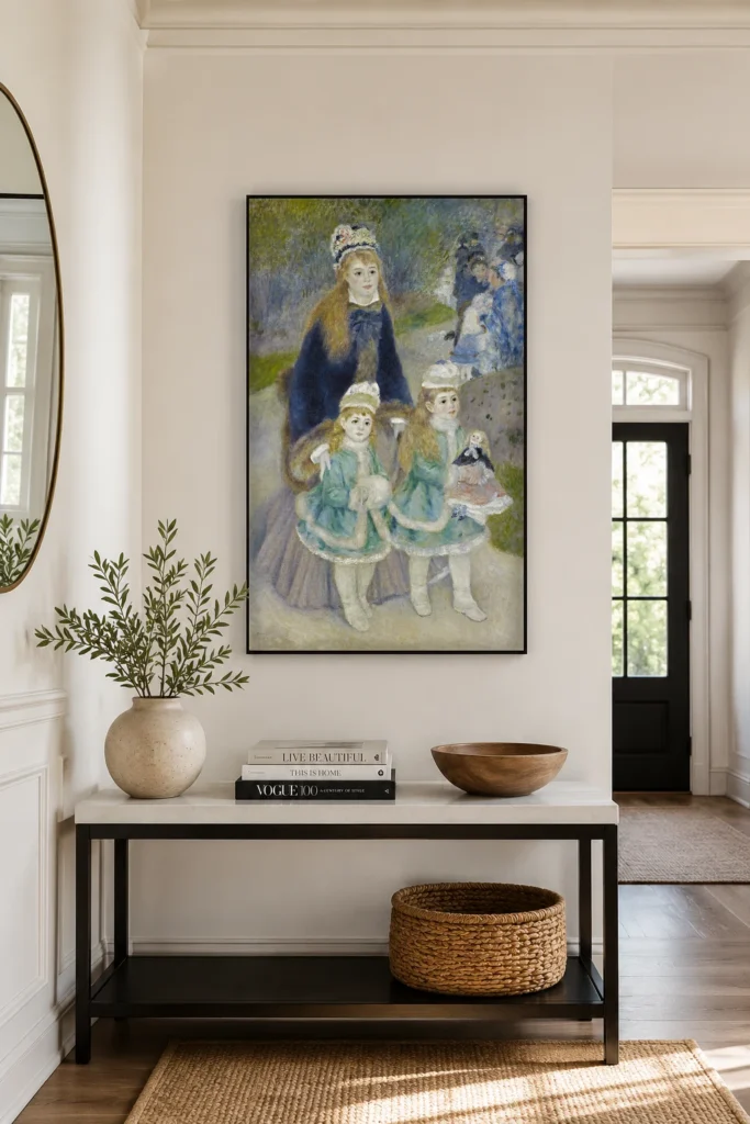Framed print of Mother and Children hanging on a wall in a furnished room